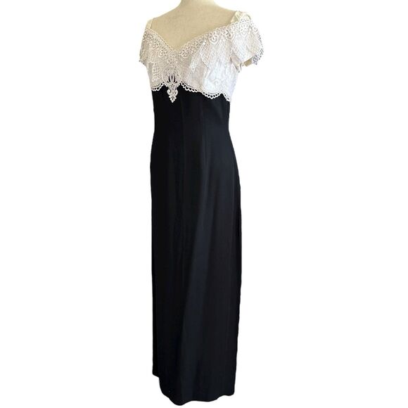 Jessica McClintock Vintage 80s Maxi Dress 12 Lace Black White Pencil Elegant USA - Picture 3 of 15